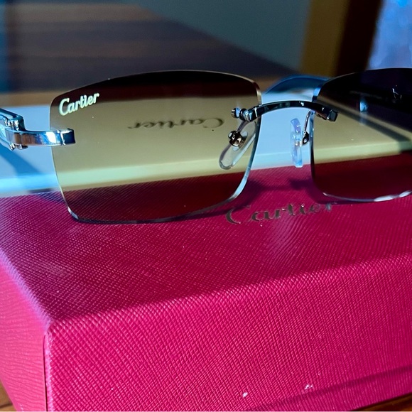 Cartier Silver and Brown Rimless Eyewear